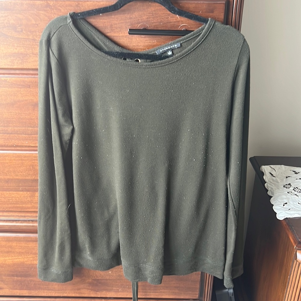 Staccato sweater lace up back olive green